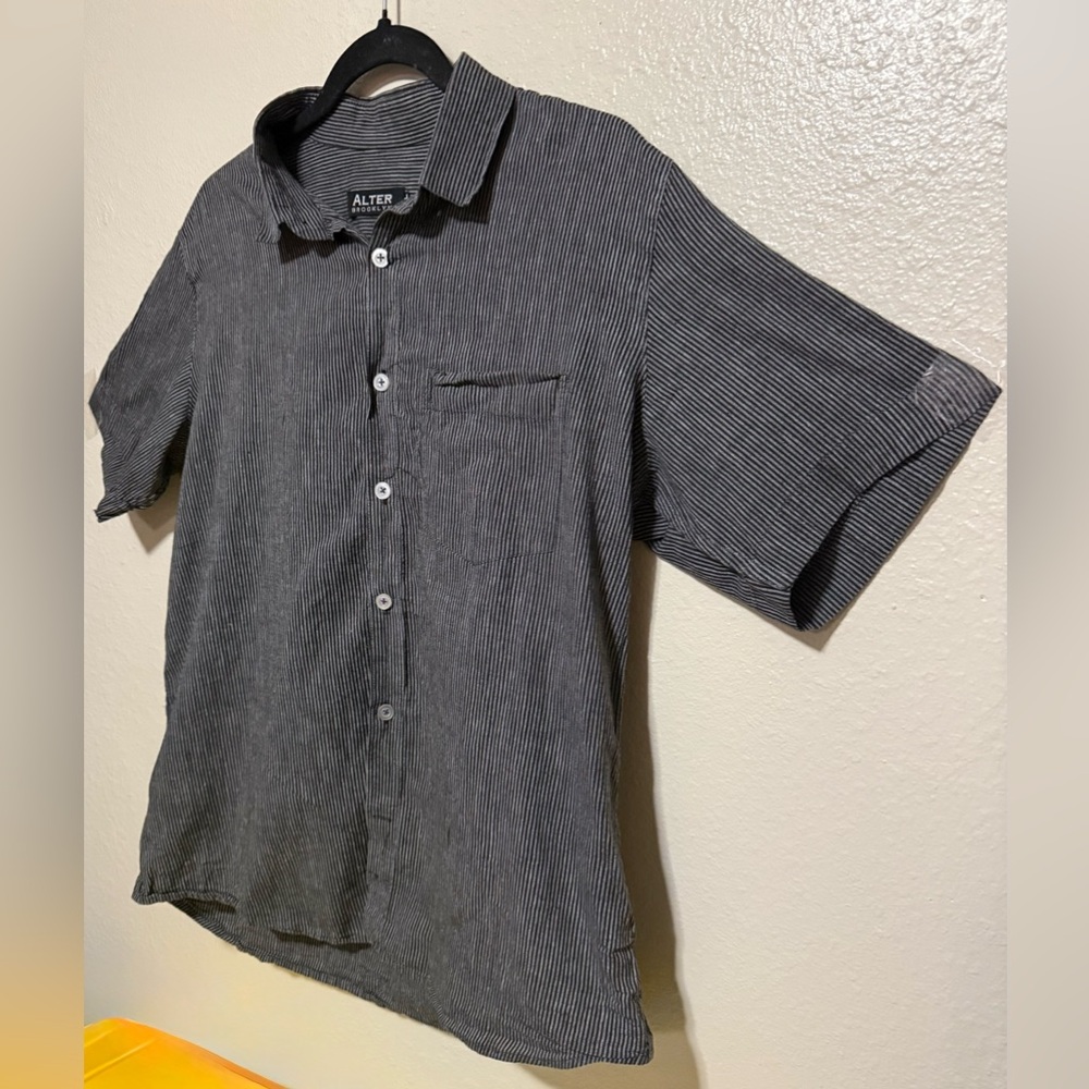 Alter Brooklyn Striped Button Down Shirt | Short Sleeve Black White | Size XL - Picture 3 of 4